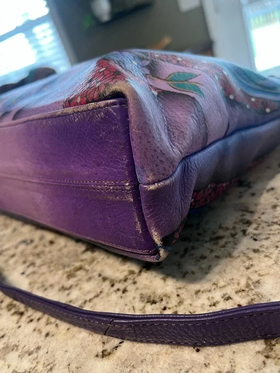 Anuschka Hand-Painted Leather Peacock Crossbody with Matching Coin Pouch - Picture 10 of 10